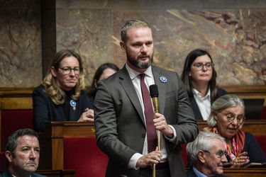 Le député Nicolas Metzdorf porte le Bleuet de France, symbole d'hommage aux anciens combattants, le 5 novembre 2024 à l'Assemblée.